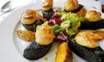 Seared-Skye-hand-dived-scallops-on-Stornoway-Black-Pudding-with-orange-and-honey-dressing