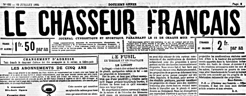 1900 LE JOURNAL LE CHASSEUR FRAN AIS EST TRAIT DE PROX N TE