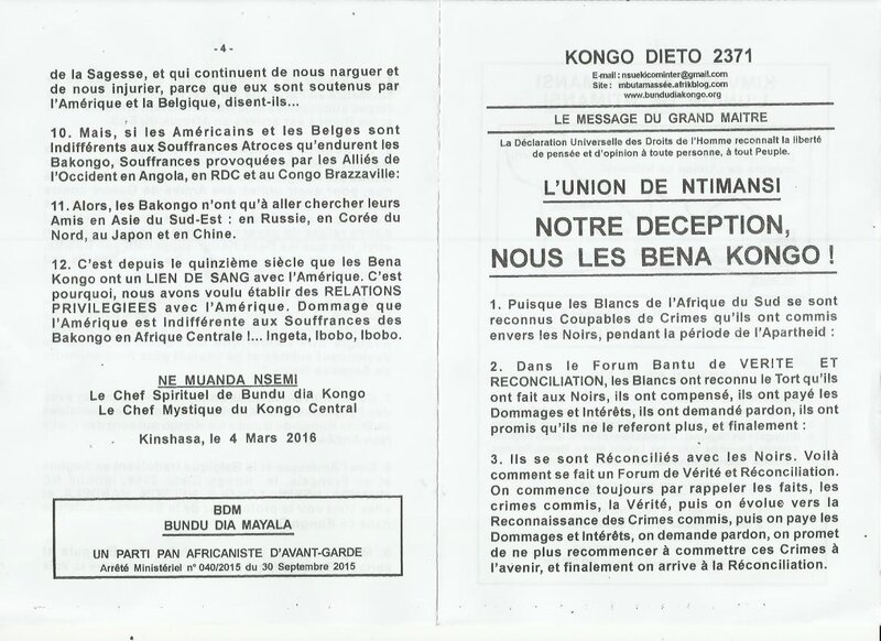 NOTRE DECEPTION NOUS LES BENA KONGO a