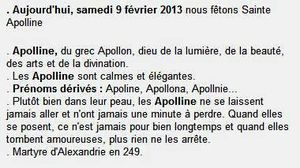 Sainte Apolline 9 février