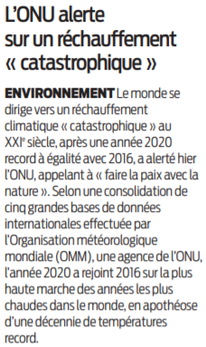 2021 01 15 SO L'ONU alerte sur un réchauffement catastrophique