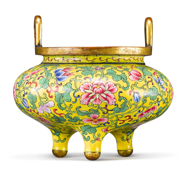 A Beijing enamel tripod censer, Yongzheng mark and period (1723-1735)