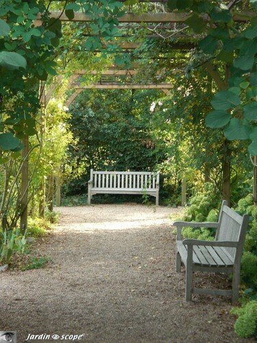 Bancs teck sous pergola