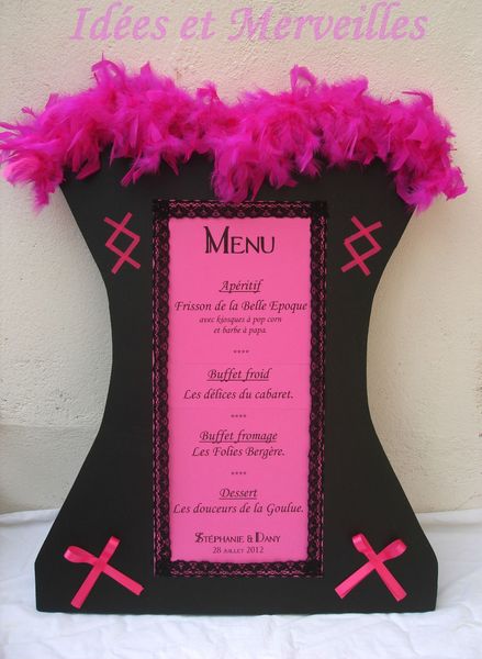 MENU CORSET cabaret rose fuchsia noir plumes