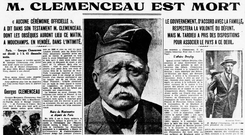 L'Ouest-Eclair, mort de clemenceau