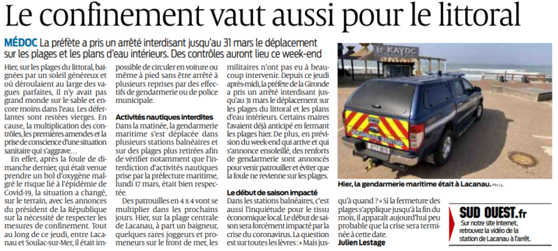 2020 03 20 SO Le confinement vaut aussi pour le littoral