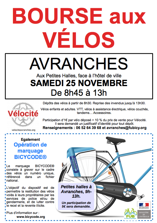 Avranches bourse aux vélos samedi 25 novembre 2017 vélocité