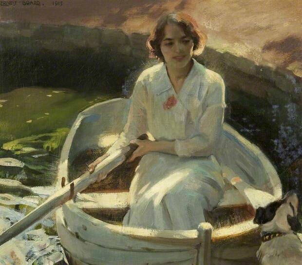 Ernest Board - Study of a Young Girl in a Rowing Boat with a Dog