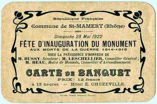 Carte invitation monument aux morts