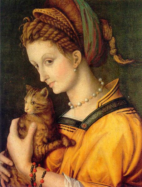 bacchiacca portrait de jeune femme tenant un chat 1525