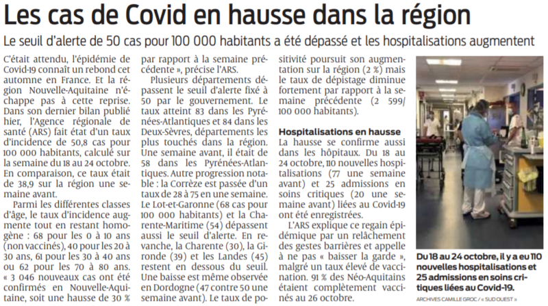2021 10 30 SO Les cas de covid en hausse dans la région