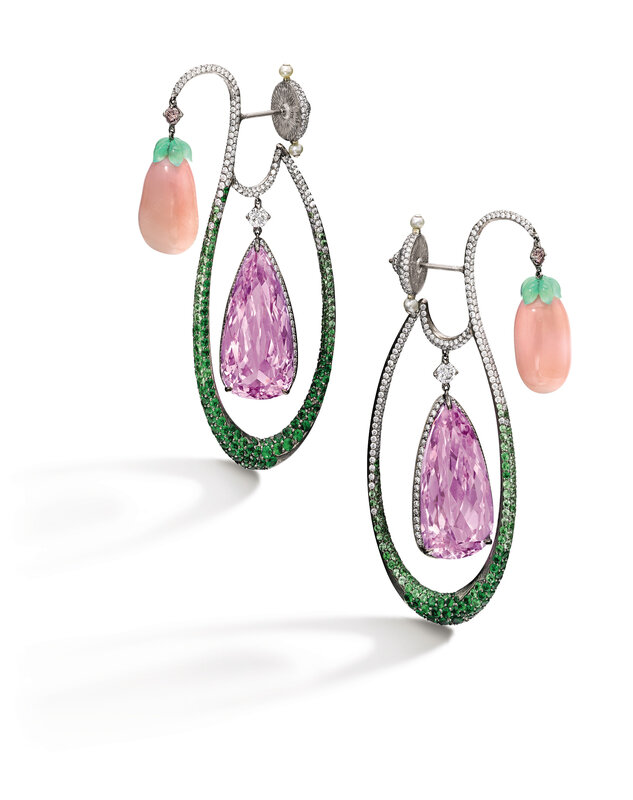 Lot1738_Wallace Chan_Pair of Conch Pearl, Gem Set and Diamond Pendent Earrings_039LHK0817