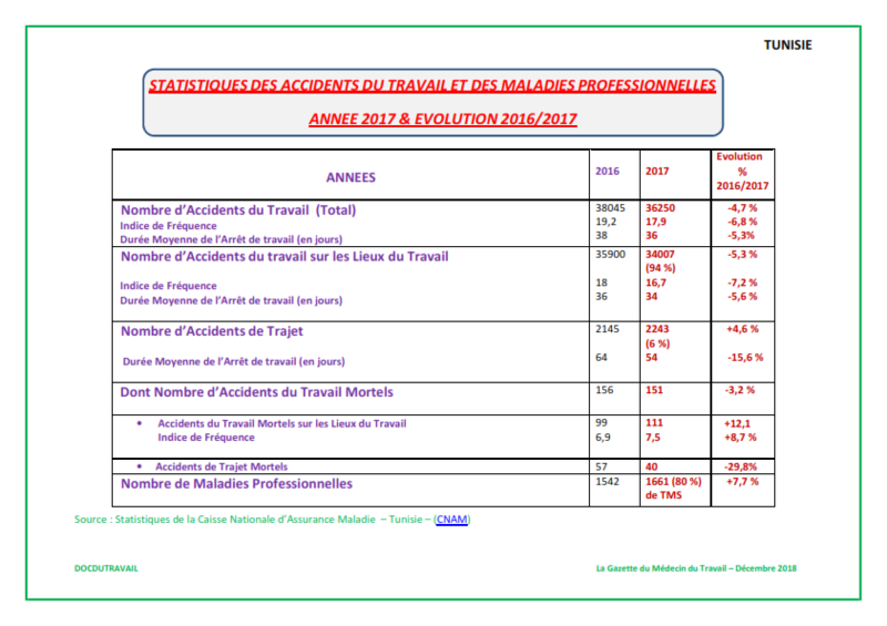 STATISTIQUES DES ACCIDENTS DU TRAVAIL ET DES MALADIES PROFESSIONNELLES - 2017