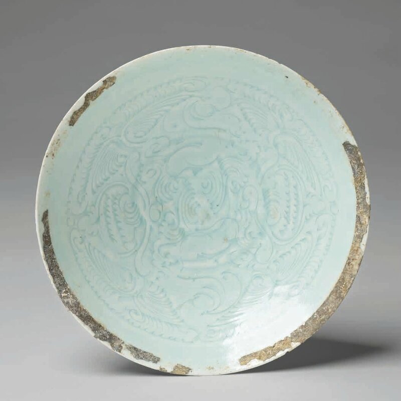 Qingbai Bowl with Carved Babies and Silver Rim, Southern Song Dynasty, 1127-1279 A
