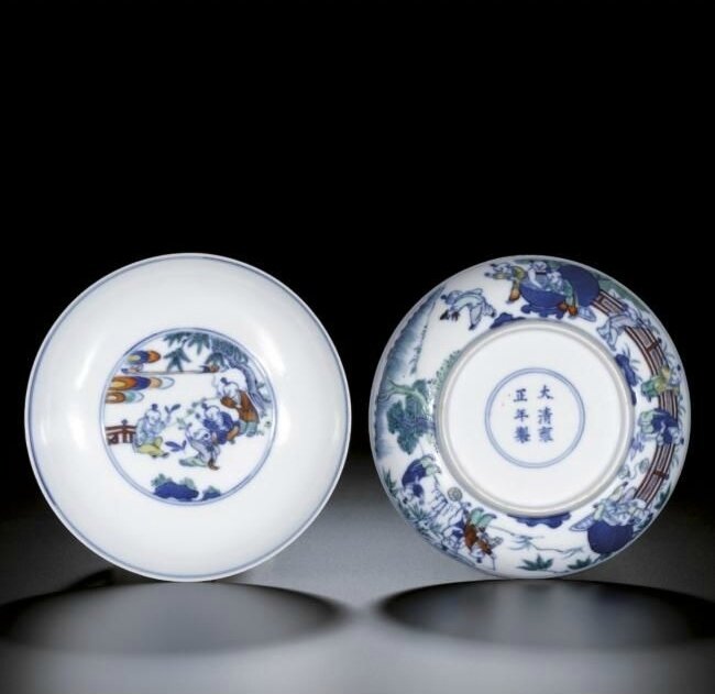 A pair of doucai 'boys' dishes