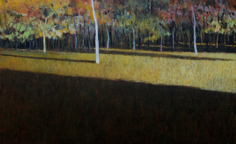 DEl'ombre de la chapelle st michel à la lisière de la foret, St Avé, pastel à l'huile, 48 x 32 cm, novembre 2020