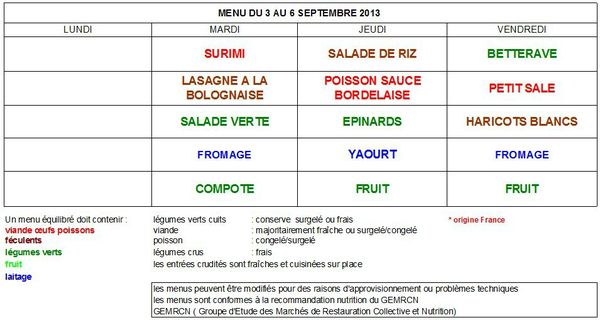 Menus Cantine 03 au 06 sept 2013