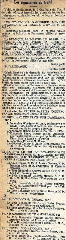 Les signataires du traité Versalles