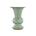 A Longquan <b>celadon</b> gu-shaped vase, Yuan dynasty (1271-1368)