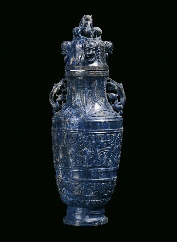 A lapis lazuli vase carved with archaic motives China Qing