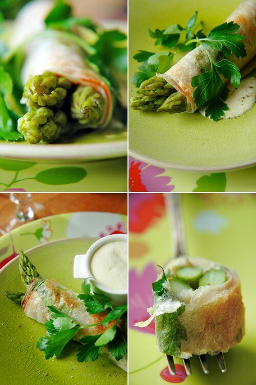 Croustillants d’asperges vertes, sauce mousseline au parmesan Croustillants d’asperges vertes, sauce mousseline au parmesan