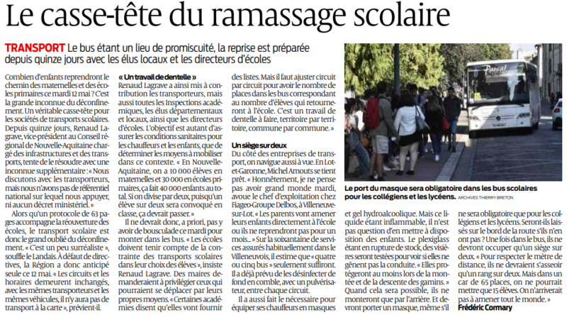 2020 05 09 SO Le casse tête du ramassage scolaire