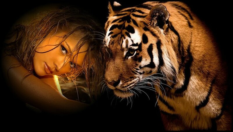 tigre et femme blonde