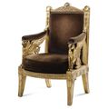 An Imperial carved giltwood <b>ceremonial</b> armchair designed by Percier and Fontaine, and made by Jacob-Desmalter in 1804