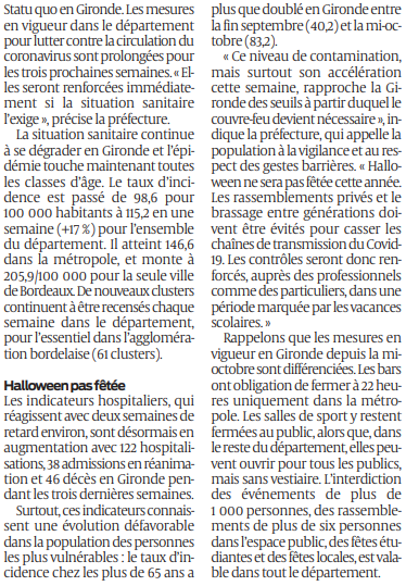 2020 10 24 SO Les mesures sanitaires ont été prolongées2