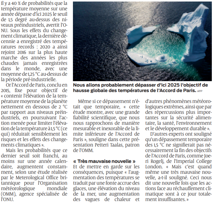 2021 08 02 SO Climat le seuil de plus un et demi degré C atteint d'ici 20252