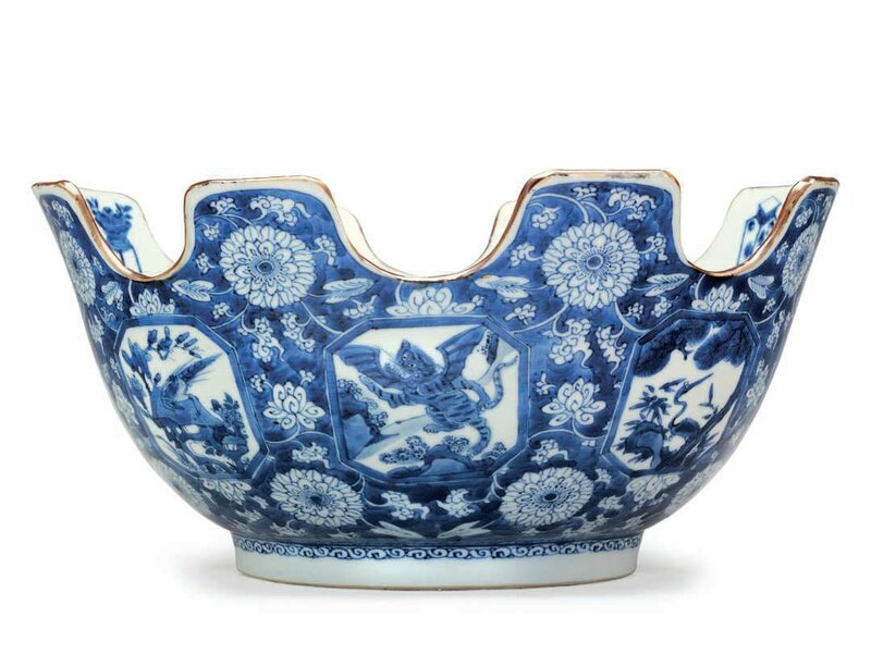 A rare blue and white monteith, Kangxi period (1662-1722)