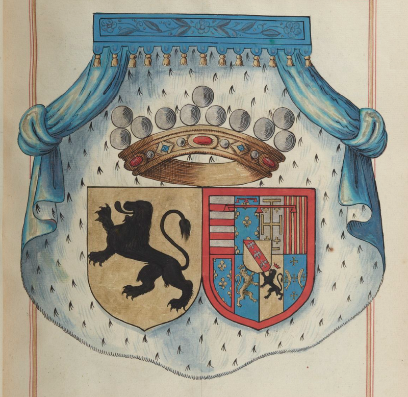Composition héraldique montrant Charles II d'Elbeuf tenant lieu de comte de Flandre (cliché gallica.bnf.fr)