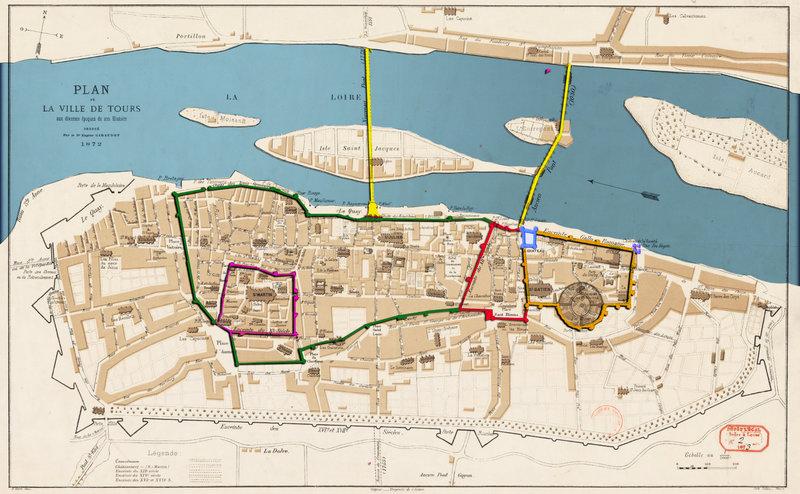 Plan de la ville de Tours aux diverses époques de son histoire par Eugène Giraudet - 1356 Clouaison de Jean le Bon