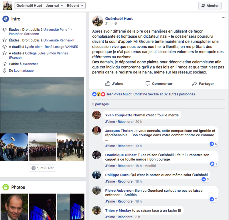 Guénhael Huet-Dominique Gilbert-Yvan Touquette-Jacques Tholon-facebook-plainte-diffamation-insulte-blogueur-François Groualle-réaction