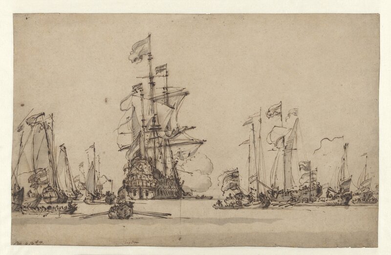 Willem van de Velde II, De Gouden Leeuw Coming to Anchor in the IJ, c