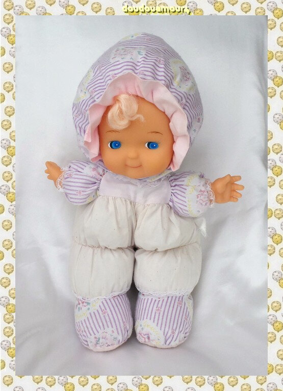 Doudou Poupée Corps Tissu Rose Clair Chapeau Pieds Rayures Fleurs Violet Nicotoy