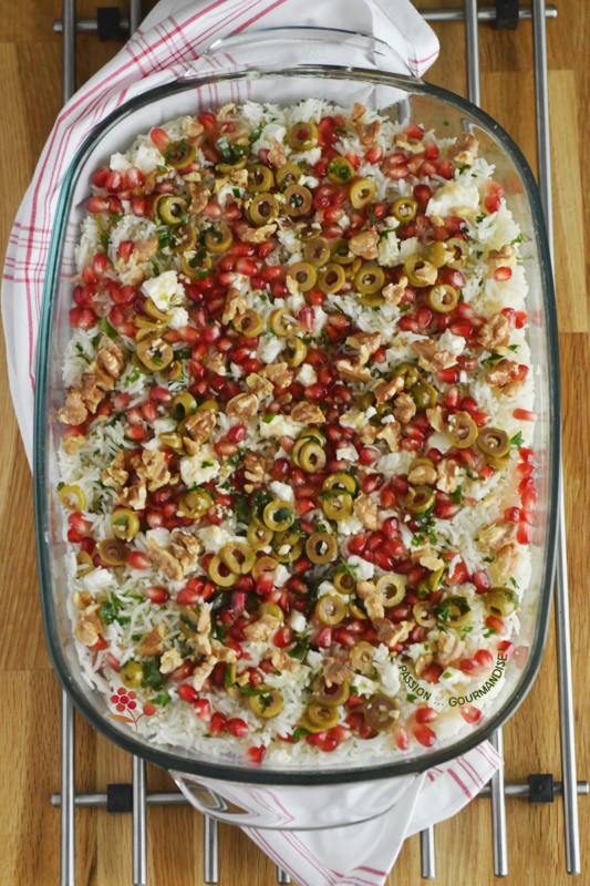 Riz au four, feta, olives vertes, arilles & noix_1