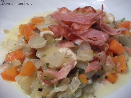 Poêlée d’endives et carottes au bacon et au chèvre recettes Velouté de mâche et bacon croustillant