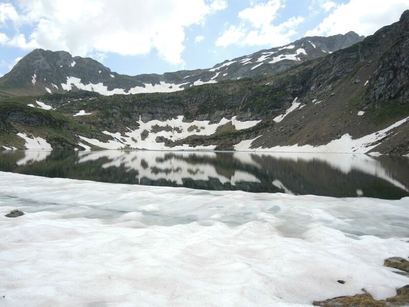 Gourette, M, Les trois Lacs, lac d'Uzious et neige