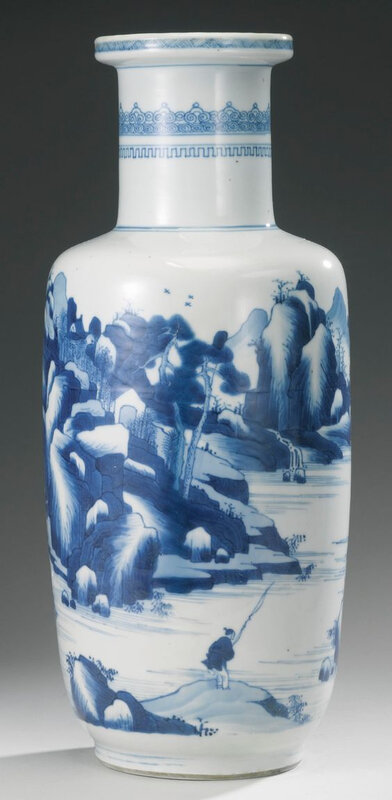 A blue and white rouleau vase, Qing dynasty, Kangxi period (1662-1722)3