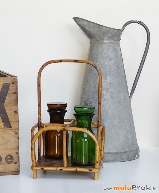 PORTE-BOUTEILLE-BOIS-ROTIN-BROC-ZINC-muluBrok-Brocante