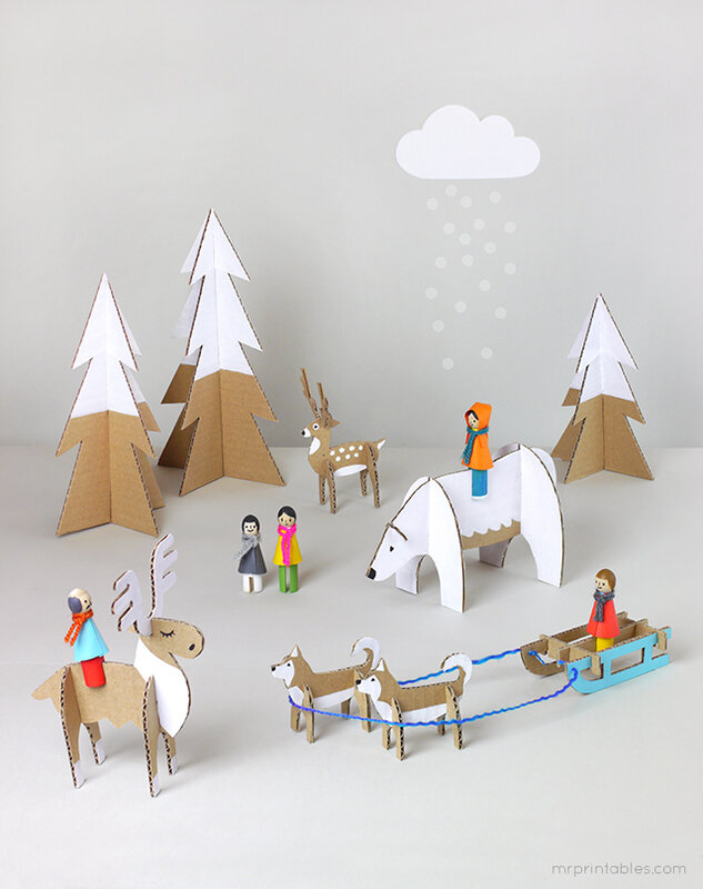 diy_winter_peg_dolls_with_cardboard_animals