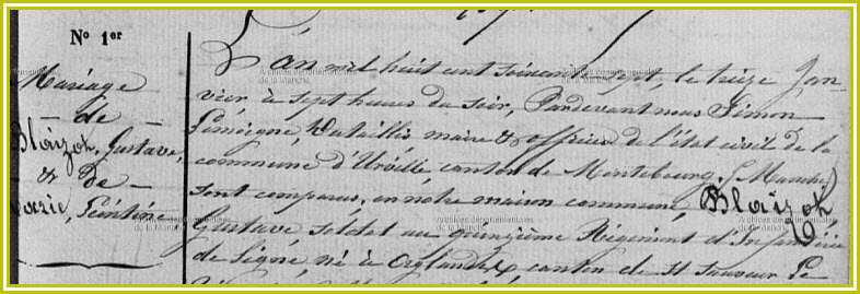 AD50 - 5 Mi 775 - BLAIZOT Gustave et MARIE Léontine Euphrasine - mariage