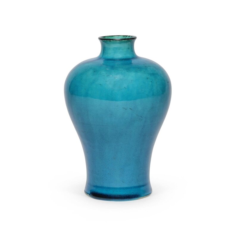 A turquoise-glazed baluster vase, meiping, Incised Kangxi six-character mark and of the period (1662-1722)