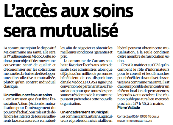 2018 09 29 SO L'accès aux soins sera mutualisé