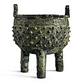 An archaic bronze <b>ritual</b> <b>vessel</b> (ding), Late Shang–Early Western Zhou dynasty