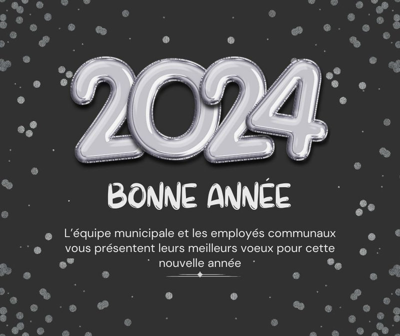 Black and Silver Minimalist 2024 New Year Greetings Facebook Post