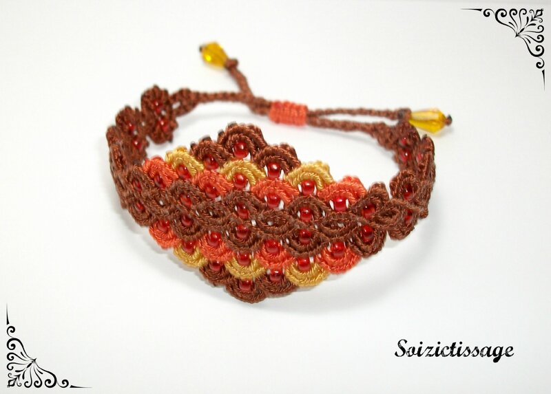 Bracelet macramé romantique brun orange jaune