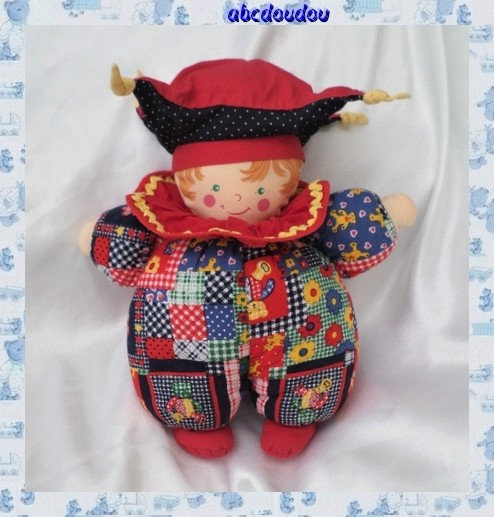 Doudou Poupée Clown Chiffon Arlequin Menestrel Corolle 1997