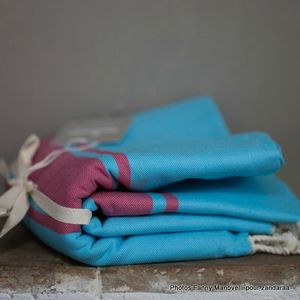 FTP151 fouta plate turquoise bande framboise